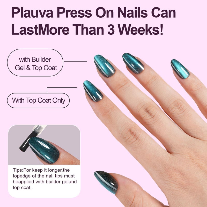 Plauva 150Pcs Cat Eye Press on Nails, Short Oval Cat Eye Nail Tips, Glossy Glitter Fake Nails, Soft Gel Stick On Nails for Women and Girls 15 Sizes - Image 5